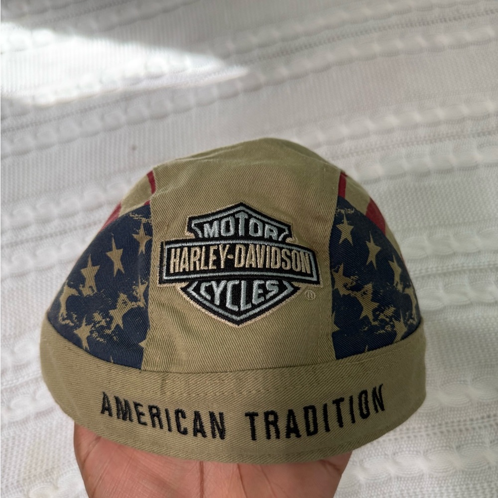 Vintage 1991 Harley Davidson USA Biker skull cap bandana doo rag Made in USA